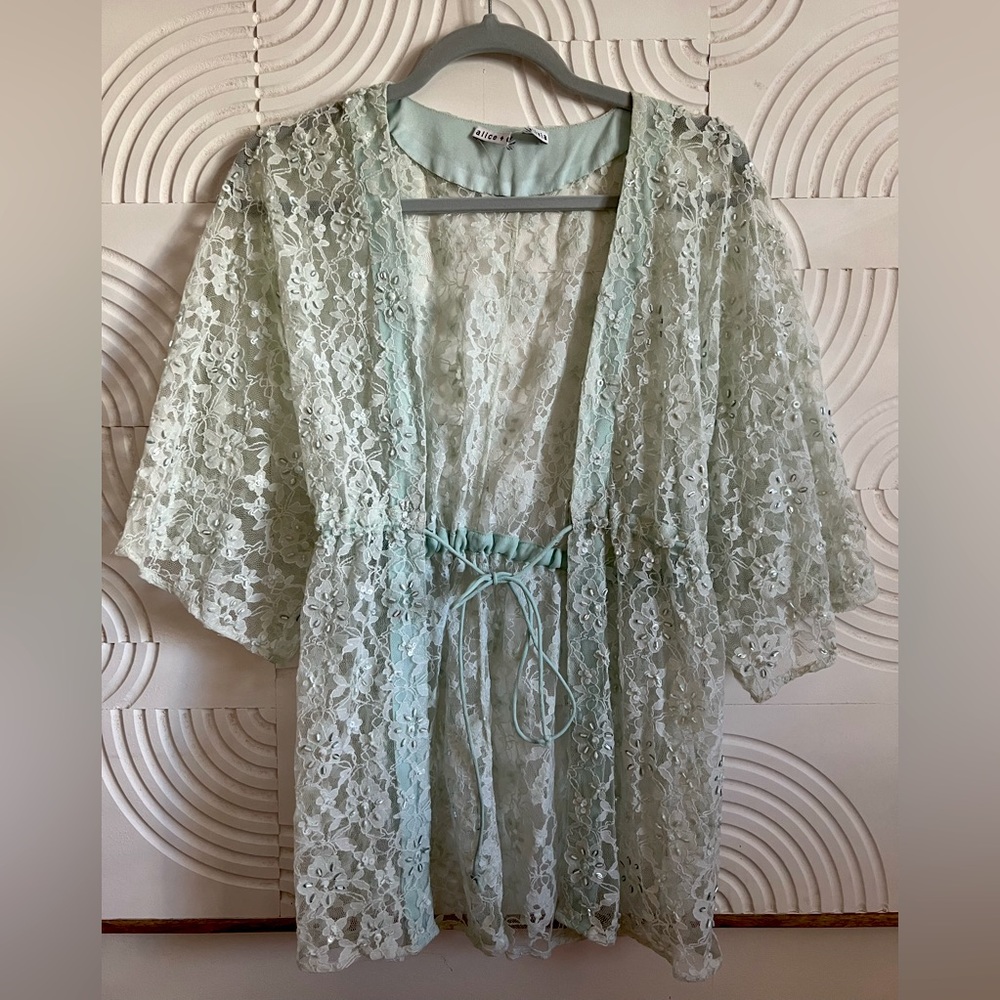 ALICE + OLIVIA Lace Beaded Blouse